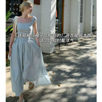 Patchwork Knitting Long Dress for Women – Linen A-Line Mid Length Dress