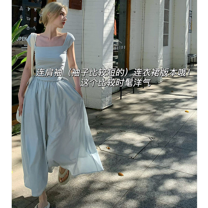 Patchwork Knitting Long Dress for Women – Linen A-Line Mid Length Dress