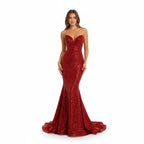 Red sparkly evening gown on a white background