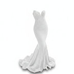 White strapless evening gown with mermaid silhouette on a white background